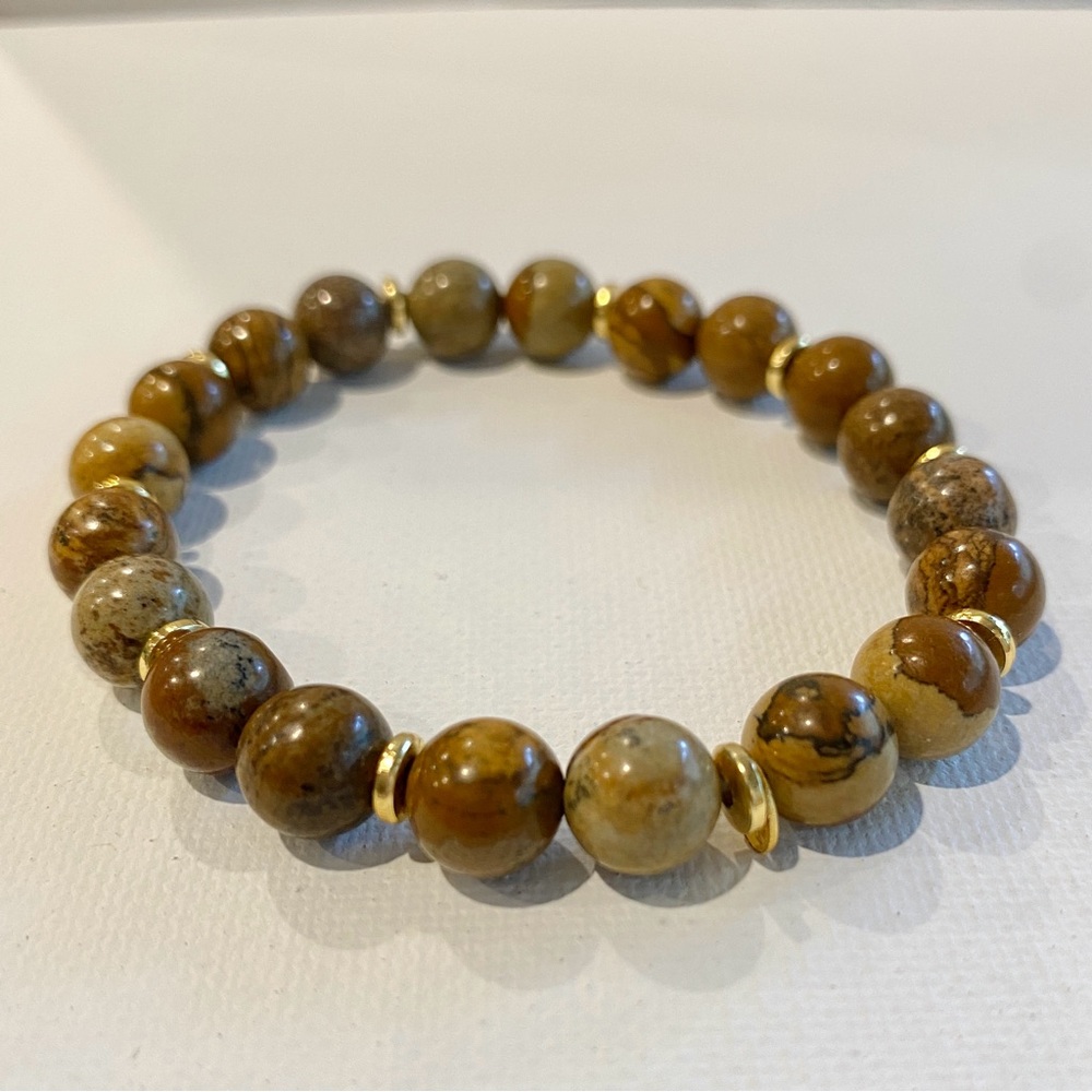 Jasper gemstone bracelet with brass accents